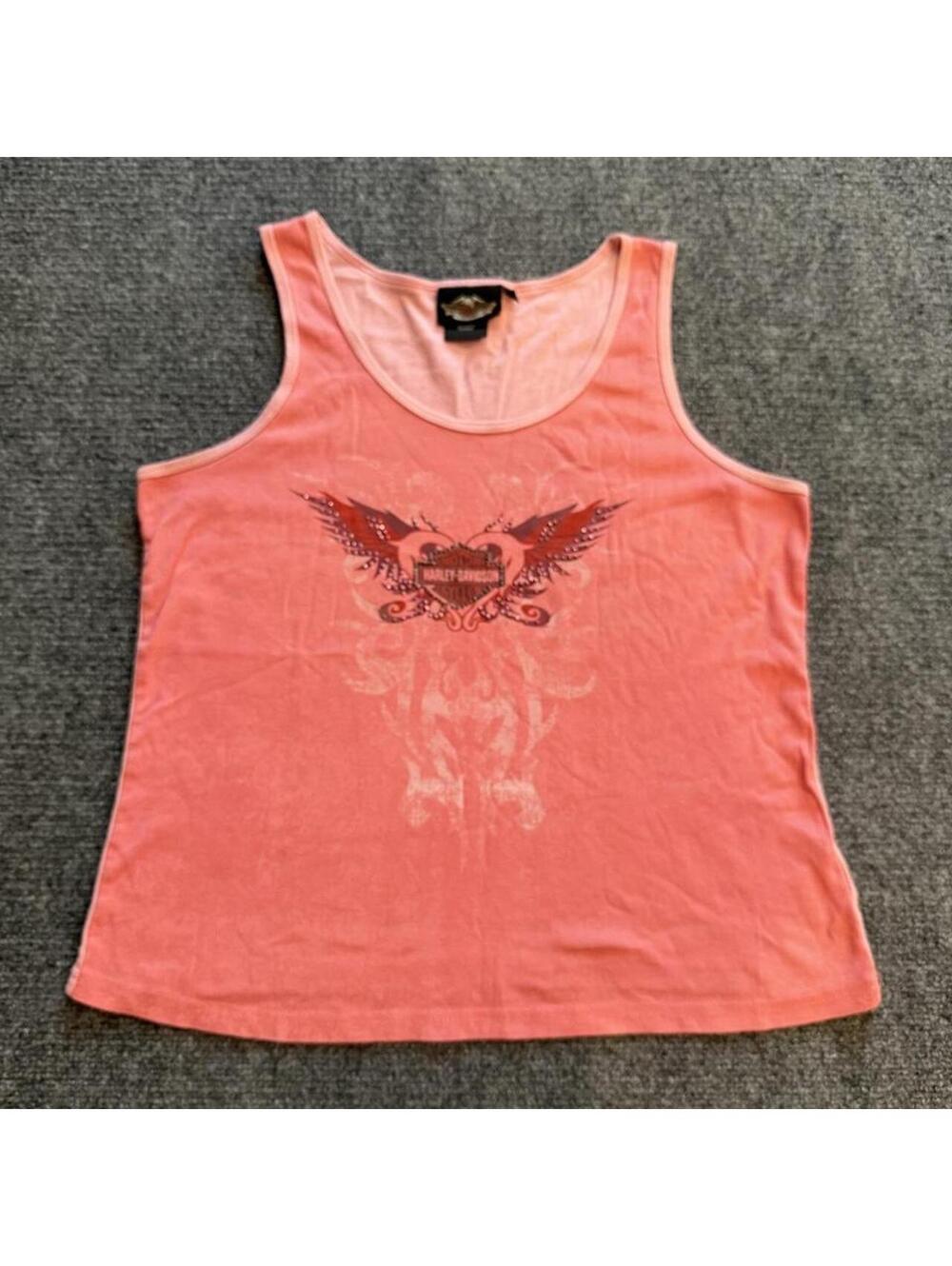 Vintage Pink rhinestone Harley Davidson tank top XL- READ